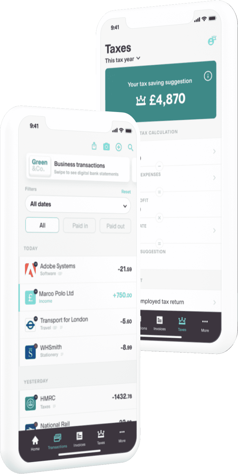 Shot of the tax and account overview features of the NextLink Agency app