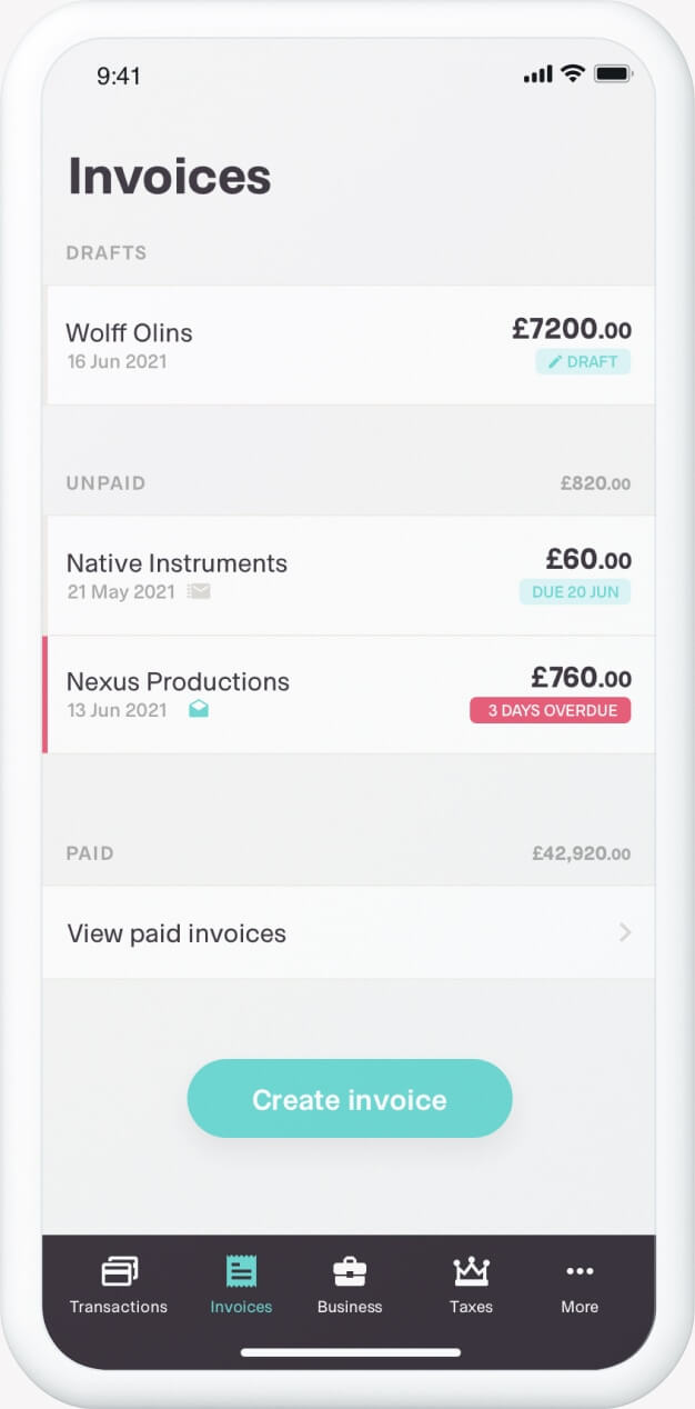 Shot of the invoicing tool on the Coconut app