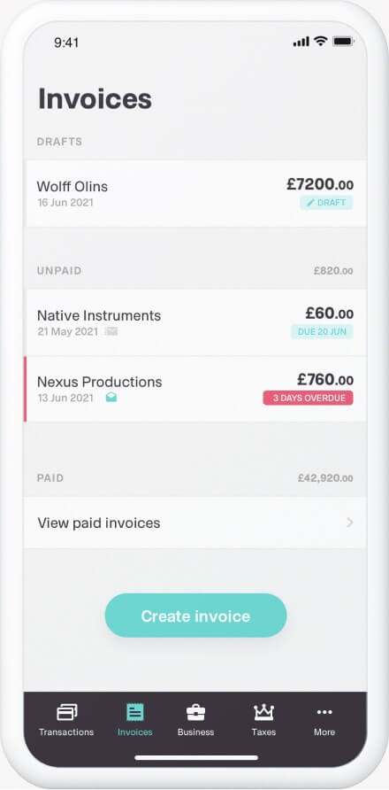 Shot of the invoicing tool on the Coconut app